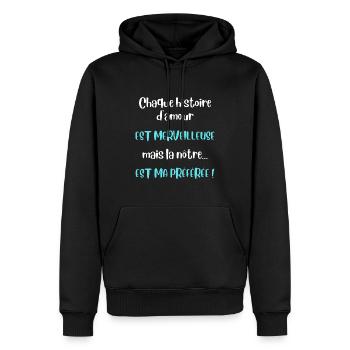 Citation histoire d'amour couple amoureux - Sweat à capuche Premium bio Homme - noir - Devant - Nico (187cm)