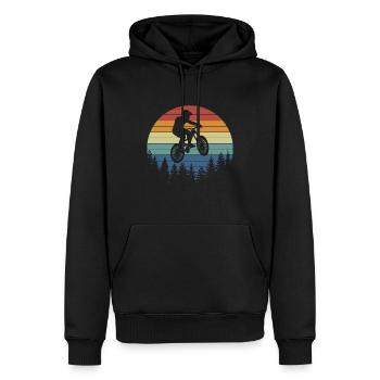 Mountain Bike Vintage sunset mountains - Men’s Premium Organic Hoodie - black - Front - Nico (187cm)