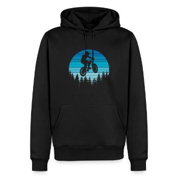 Mountain bike with blue background - Men’s Premium Organic Hoodie - black - Front - Nico (187cm)