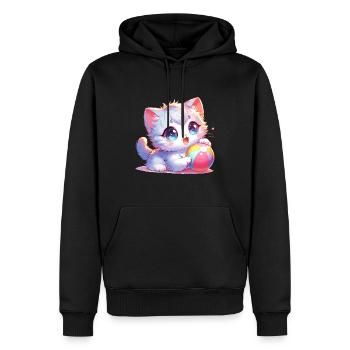 Anime Babykatze die mit einem Ball spielt - Männer Premium Bio Hoodie - Schwarz - Vorne - Nico (187cm)