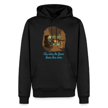 Au coin du feux - Sweat à capuche Premium bio Homme - noir - Devant - Nico (187cm)