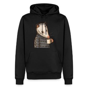 Opossum drinks coffee - Men’s Premium Organic Hoodie - black - Front - Nico (187cm)
