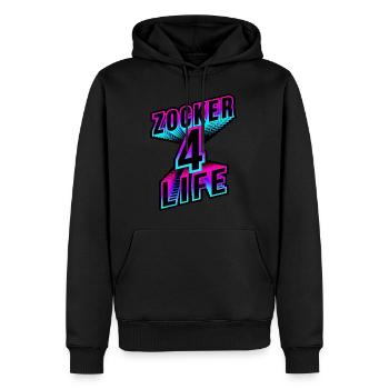 Zocker 4 Life - neon 3d gaming spruch - Männer Premium Bio Hoodie - Schwarz - Vorne - Nico (187cm)