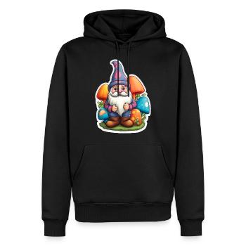 Nain entouré de champignons - Sweat à capuche Premium bio Homme - noir - Devant - Nico (187cm)