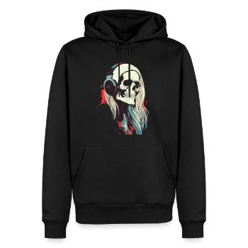 Bunte haarige Retro-Czacha mit Popfan-Kopfhörer - Männer Premium Bio Hoodie - Schwarz - Vorne - Nico (187cm)