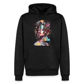 Portrait eines weiblichen AI Androiden/Cyborg - Männer Premium Bio Hoodie - Schwarz - Vorne - Nico (187cm)