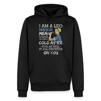 Caractéristiques de la superstition du Lion Lion - Sweat à capuche Premium bio Homme - noir - Devant - Nico (187cm)