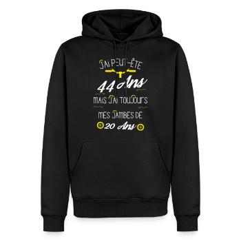j'ai des jambes de 20 ans anniversaire 44 ans - Sweat à capuche Premium bio Homme - noir - Devant - Nico (187cm)