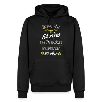 51 Ans avec des jambes de 20 Ans - Sweat à capuche Premium bio Homme - noir - Devant - Nico (187cm)