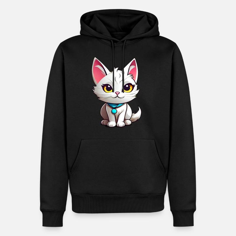 Chat blanc mignon - Sweat à capuche Premium bio Homme - noir