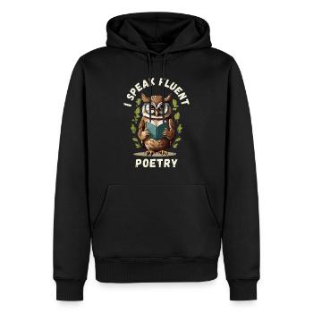 Je parle couramment la poésie, hibou lettré - Sweat à capuche Premium bio Homme - noir - Devant - Nico (187cm)