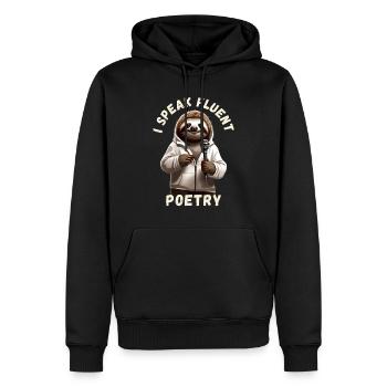 Je parle couramment la poésie, la paresse cultivée - Sweat à capuche Premium bio Homme - noir - Devant - Nico (187cm)
