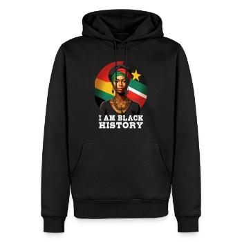 Je suis l’histoire des Noirs - Sweat à capuche Premium bio Homme - noir - Devant - Nico (187cm)