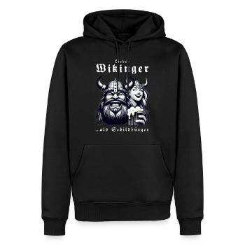 Drôle de Viking et de femme viking avec un casque riant - Sweat à capuche Premium bio Homme - noir - Devant - Nico (187cm)