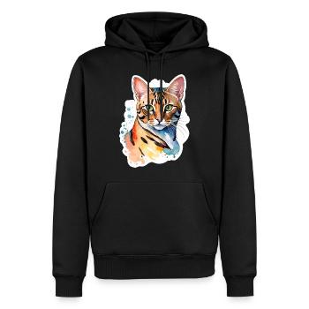 Chat du Bengale Aquarelles - Sweat à capuche Premium bio Homme - noir - Devant - Nico (187cm)