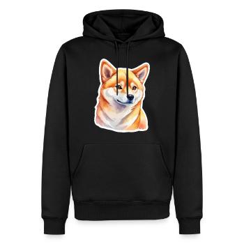 Aquarelles Shiba Inu - Sweat à capuche Premium bio Homme - noir - Devant - Nico (187cm)
