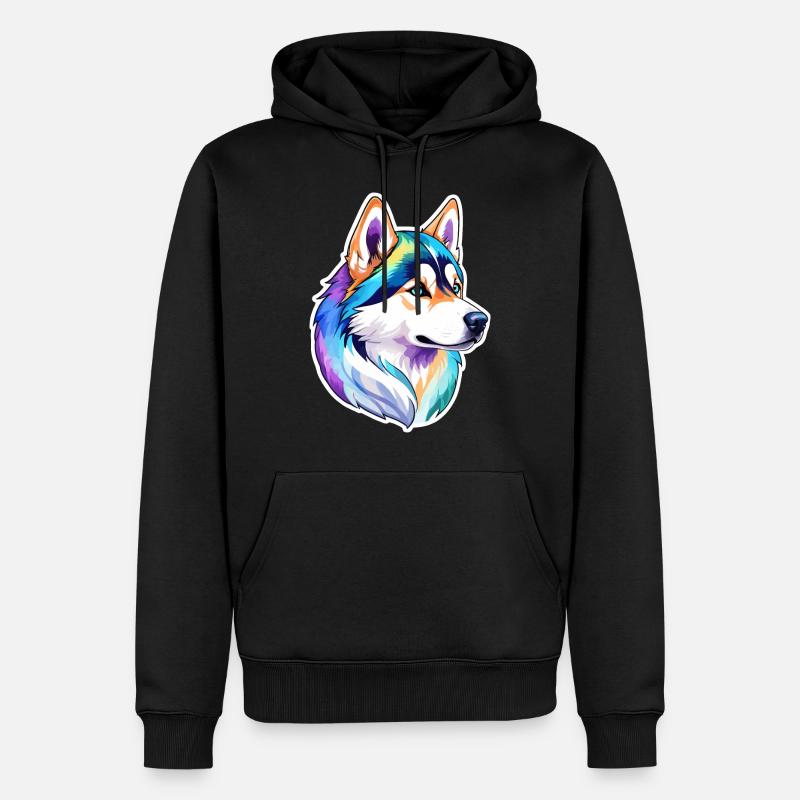 Husky de Sibérie Aquarelles - Sweat à capuche Premium bio Homme - noir