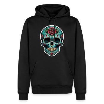 Crâne Néo Traditionnel - Sweat à capuche Premium bio Homme - noir - Devant - Nico (187cm)
