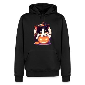 Chat mignon d’Halloween avec citrouille Kawaii Anime - Sweat à capuche Premium bio Homme - noir - Devant - Nico (187cm)