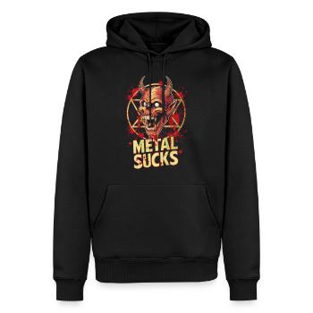 Metal Sucks Skull mit Pentagramm, Totenkopf - Männer Premium Bio Hoodie - Schwarz - Vorne - Nico (187cm)
