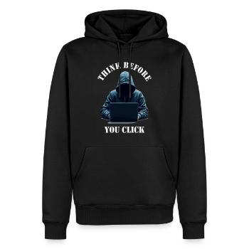 Denke nach bevor du klickst - Cyber Sicherheit - Männer Premium Bio Hoodie - Schwarz - Vorne - Nico (187cm)