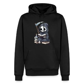 Grim Reaper Bookworm with Scythe - Men’s Premium Organic Hoodie - black - Front - Nico (187cm)