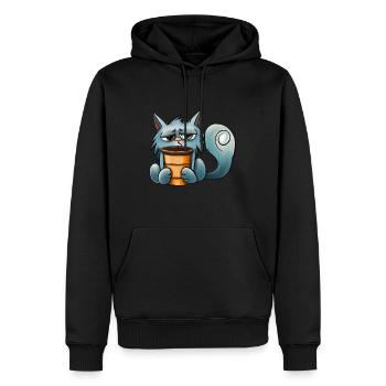 Müde süße Katze mit Kaffee - Männer Premium Bio Hoodie - Schwarz - Vorne - Nico (187cm)