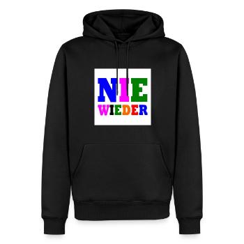 Nie wieder - Männer Premium Bio Hoodie - Schwarz - Vorne - Nico (187cm)