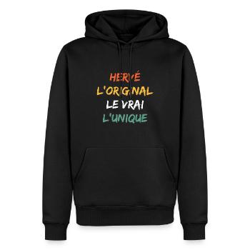L'original le vrai l'unique hervé - Sweat à capuche Premium bio Homme - noir - Devant - Nico (187cm)