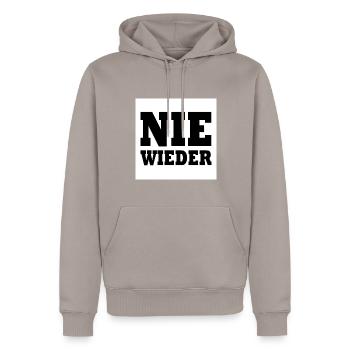 Nie wieder - Männer Premium Bio Hoodie - Taupe - Vorne - Nico (187cm)