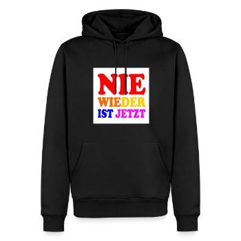 Nie wieder ist jetzt - Männer Premium Bio Hoodie - Schwarz - Vorne - Nico (187cm)