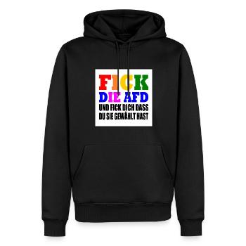 fick die afd und fick dich dass du sie gewählt has - Männer Premium Bio Hoodie - Schwarz - Vorne - Nico (187cm)