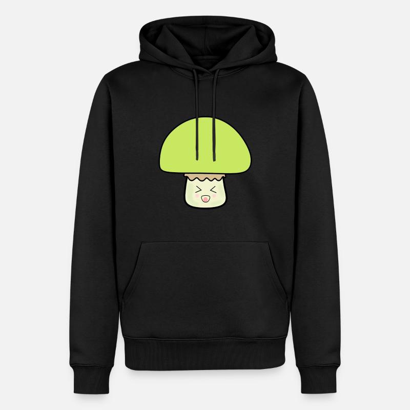 Champignon vert mignon avec visage - Sweat à capuche Premium bio Homme - noir