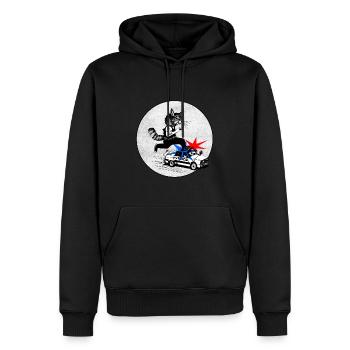 Skateboard-Katze auf einem Polizeiauto - Männer Premium Bio Hoodie - Schwarz - Vorne - Nico (187cm)