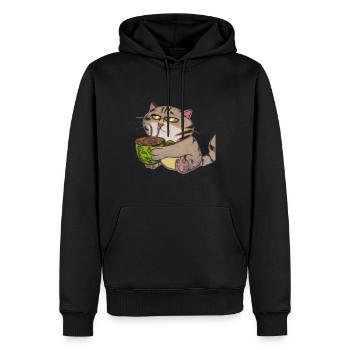 Katze trinkt einen Kaffee - Männer Premium Bio Hoodie - Schwarz - Vorne - Nico (187cm)