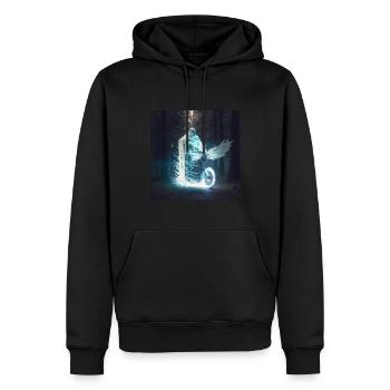 un ensemble lumineux mage hibou et moto en foret - Sweat à capuche Premium bio Homme - noir - Devant - Nico (187cm)