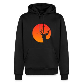 Hirsche bei Sonnenuntergang - Männer Premium Bio Hoodie - Schwarz - Vorne - Nico (187cm)