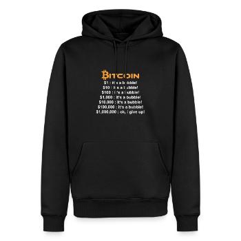 BITCOIN N’EST QU’UNE BULLE 1 000 000 $ - Sweat à capuche Premium bio Homme - noir - Devant - Nico (187cm)