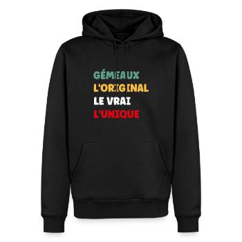 gémeaux - Sweat à capuche Premium bio Homme - noir - Devant - Nico (187cm)