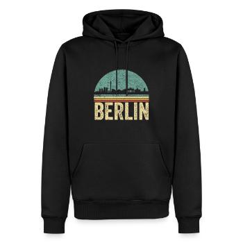 Retro Berlin Deutsche Hauptstadt Skyline 80er Jahre - Männer Premium Bio Hoodie - Schwarz - Vorne - Nico (187cm)