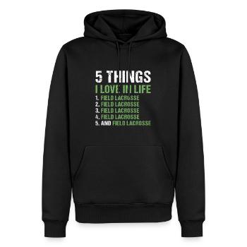 Sport 5 choses que j’aime dans la vie La crosse au champ - Sweat à capuche Premium bio Homme - noir - Devant - Nico (187cm)