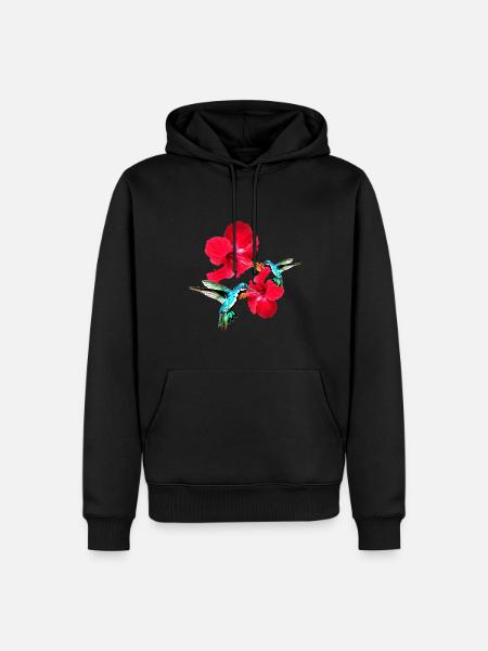 Kolibri,vogel, hibiskus,lotusblüte, blumen - Männer Premium Bio Hoodie - Schwarz