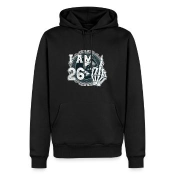 Ich bin 26 plus 1 Mittelfinger Totenkopf lustig 27. - Männer Premium Bio Hoodie - Schwarz - Vorne - Nico (187cm)