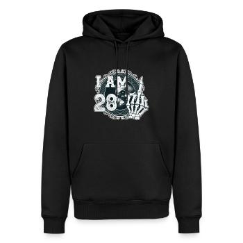 Ich bin 28 plus 1 Mittelfinger Totenkopf lustig 29. - Männer Premium Bio Hoodie - Schwarz - Vorne - Nico (187cm)