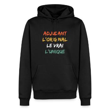 adjudant - Sweat à capuche Premium bio Homme - noir - Devant - Nico (187cm)