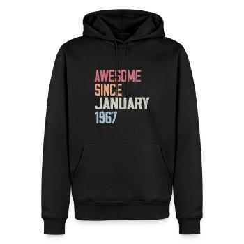 Anniversaire Janvier 1967 Rétro 1967 Janvier - Sweat à capuche Premium bio Homme - noir - Devant - Nico (187cm)
