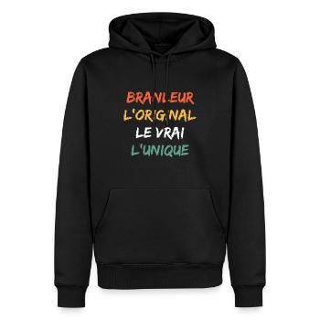 branleur - Sweat à capuche Premium bio Homme - noir - Devant - Nico (187cm)