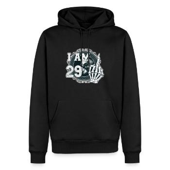 Ich bin 29 plus 1 Mittelfinger Totenkopf lustig 30. - Männer Premium Bio Hoodie - Schwarz - Vorne - Nico (187cm)