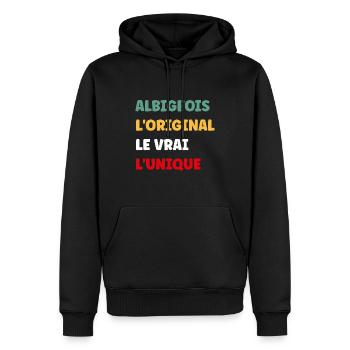 L'original le vrai l'unique Albigeois - Sweat à capuche Premium bio Homme - noir - Devant - Nico (187cm)