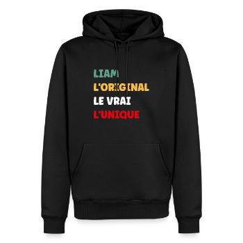 Liam - Sweat à capuche Premium bio Homme - noir - Devant - Nico (187cm)